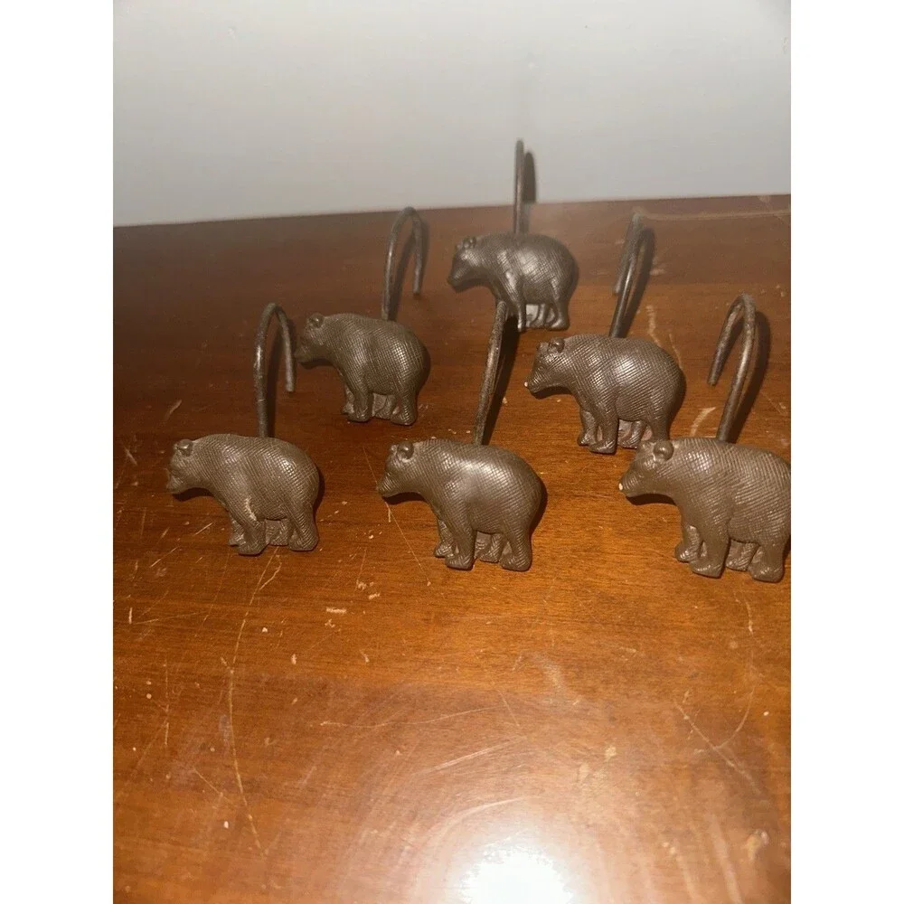 Shower Curtain Hooks 12pc Rustic Wildlife Lodge Brown Bear and Fish